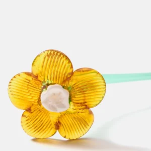 MOUTHBLOWN CRYSTAL FLOWER MUSTARD*HOFF Cheap